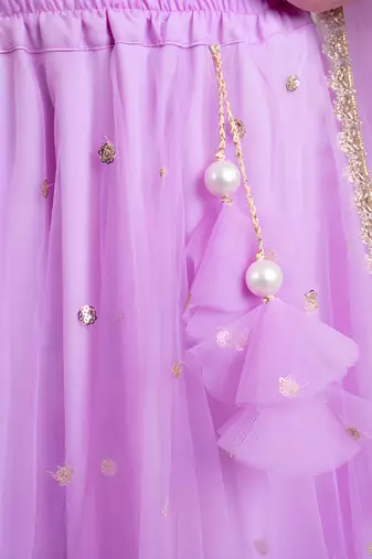 Pink and Purple Chanderi Sequin Embroidered Girls' Lehenga 