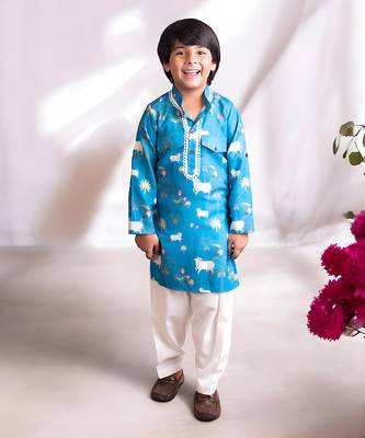 Blue printed kurta salwar set 1