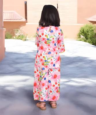 Pink floral printed kurti with pants 2