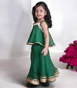 Green bandhej top with skirt