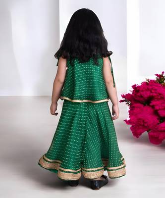 Green bandhej top with skirt 2