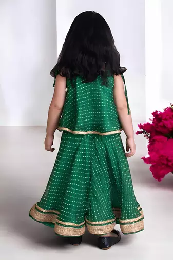 Green bandhej top with skirt