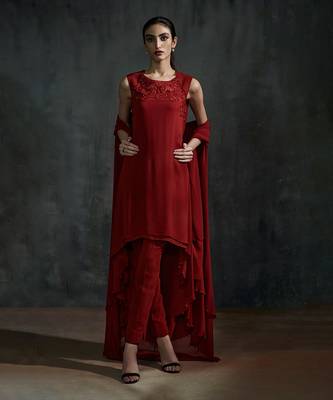 Maroon georgette kurta set 1
