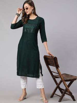 Noor startup self design ethnic embroidered a line green jaipuri kurti for womens & girls for festive season 1