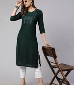 Noor startup self design ethnic embroidered a line green jaipuri kurti for womens & girls for festive season