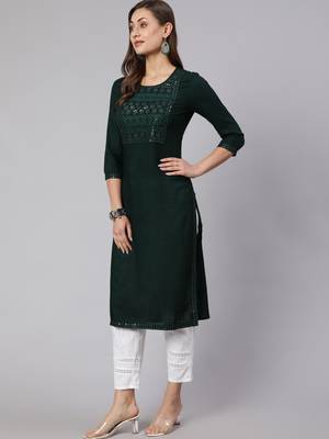 Noor startup self design ethnic embroidered a line green jaipuri kurti for womens & girls for festive season 3
