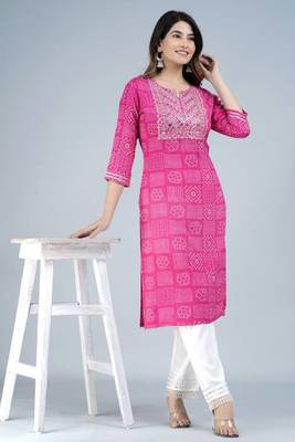 Exploring noor startup designer & ethnic embroidered bandhani printed a-line kurti for womens & girls 1