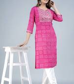 Exploring noor startup designer & ethnic embroidered bandhani printed a-line kurti for womens & girls