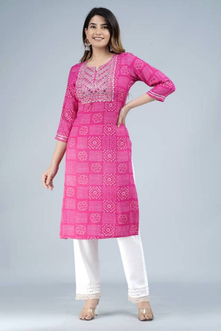 Exploring noor startup designer & ethnic embroidered bandhani printed a-line kurti for womens & girls