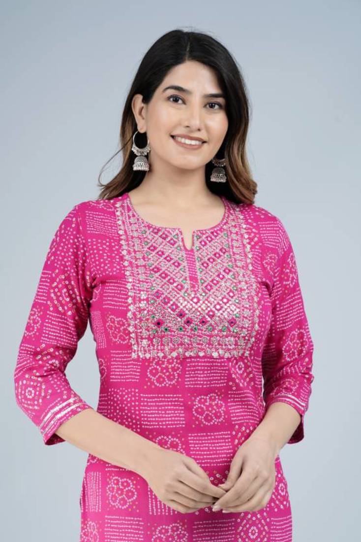 Exploring noor startup designer & ethnic embroidered bandhani printed a-line kurti for womens & girls