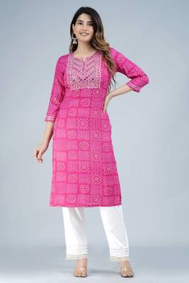 Exploring noor startup designer & ethnic embroidered bandhani printed a-line kurti for womens & girls 4