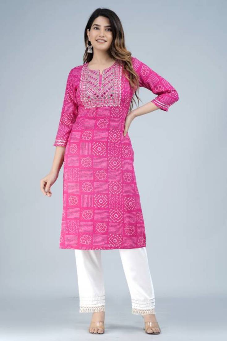Exploring noor startup designer & ethnic embroidered bandhani printed a-line kurti for womens & girls