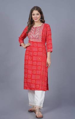 Self designer sequence embroidered ethnic bandhani bandhej printed a-line festive wear kurti for womens & girls 1