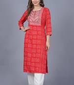 Self designer sequence embroidered ethnic bandhani bandhej printed a-line festive wear kurti for womens & girls