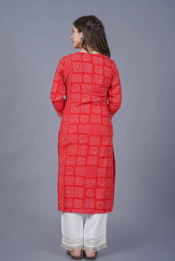 Self designer sequence embroidered ethnic bandhani bandhej printed a-line festive wear kurti for womens & girls