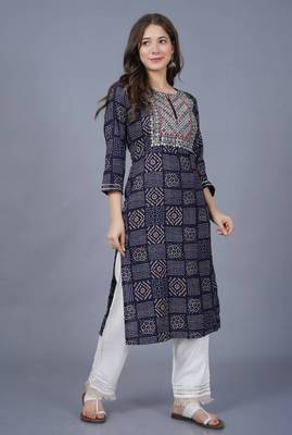 Self designer sequence embroidered ethnic bandhani bandhej printed a-line festive wear kurti for womens & girls 1