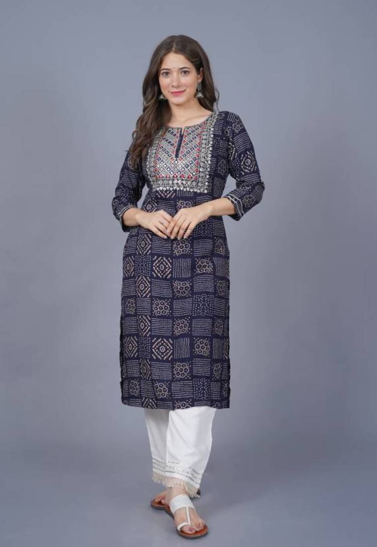 Self designer sequence embroidered ethnic bandhani bandhej printed a-line festive wear kurti for womens & girls
