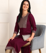 Noor startup rayon self design sequence embroidered casual wear & festive wear maroon a-line kurti for womens & girls