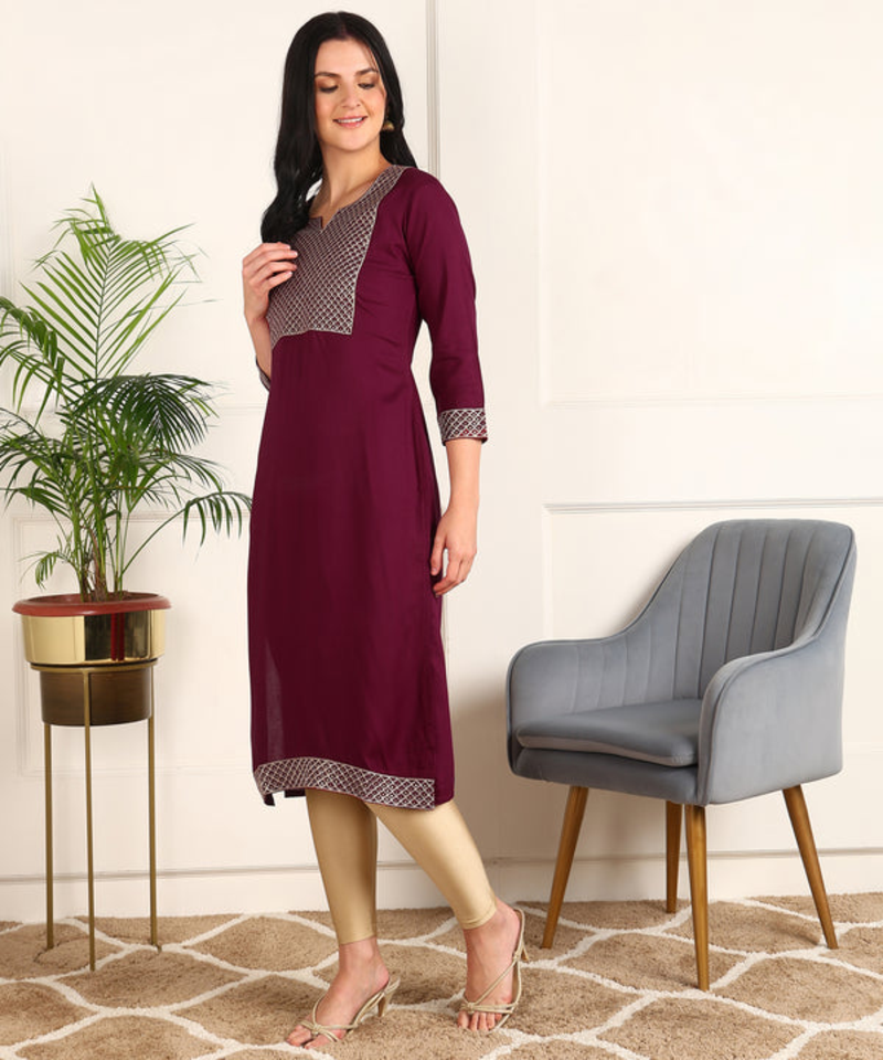 Noor startup rayon self design sequence embroidered casual wear & festive wear maroon a-line kurti for womens & girls