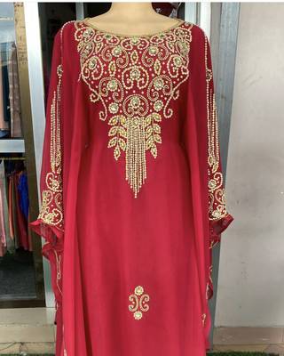Red Handcrafted Zari Stone work Stitched Georgette Kaftan Party Wedding Dresses MS 315 1