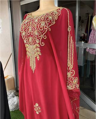Red Handcrafted Zari Stone work Stitched Georgette Kaftan Party Wedding Dresses MS 315 2
