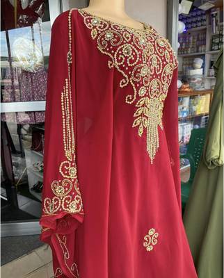 Red Handcrafted Zari Stone work Stitched Georgette Kaftan Party Wedding Dresses MS 315 3