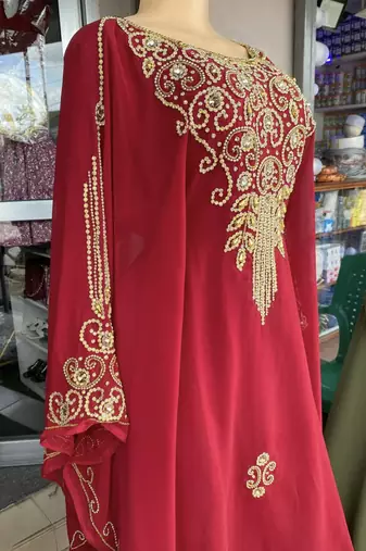 Red Handcrafted Zari Stone work Stitched Georgette Kaftan Party Wedding Dresses MS 315
