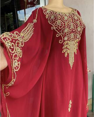Red Handcrafted Zari Stone work Stitched Georgette Kaftan Party Wedding Dresses MS 315 4