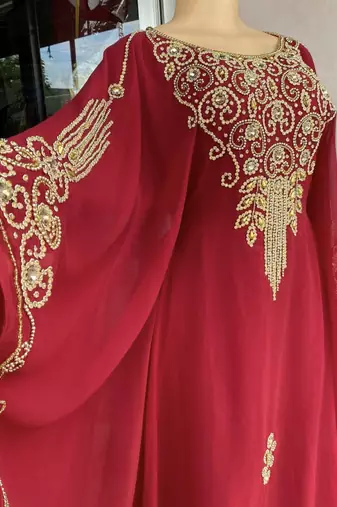 Red Handcrafted Zari Stone work Stitched Georgette Kaftan Party Wedding Dresses MS 315