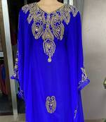 Royal Blue Handcrafted Zari Stone work Stitched Georgette Kaftan Party Wedding Dresses MS 316