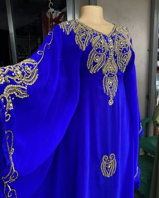 Royal Blue Handcrafted Zari Stone work Stitched Georgette Kaftan Party Wedding Dresses MS 316 2