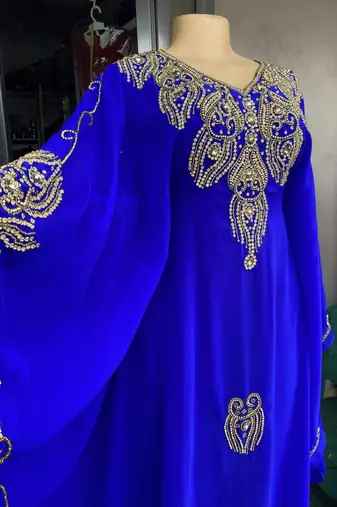 Royal Blue Handcrafted Zari Stone work Stitched Georgette Kaftan Party Wedding Dresses MS 316