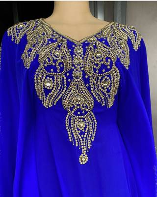 Royal Blue Handcrafted Zari Stone work Stitched Georgette Kaftan Party Wedding Dresses MS 316 3