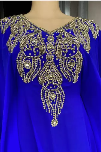 Royal Blue Handcrafted Zari Stone work Stitched Georgette Kaftan Party Wedding Dresses MS 316