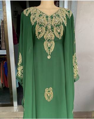 Green Handcrafted Zari Stone work Stitched Georgette Kaftan Party Wedding Dresses MS 317 1