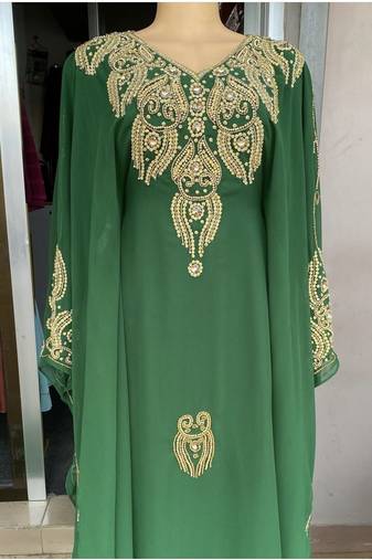 Green Handcrafted Zari Stone work Stitched Georgette Kaftan Party Wedding Dresses MS 317
