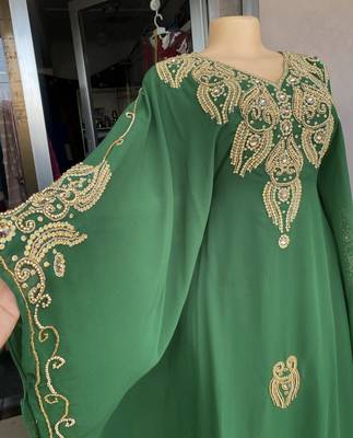 Green Handcrafted Zari Stone work Stitched Georgette Kaftan Party Wedding Dresses MS 317 2