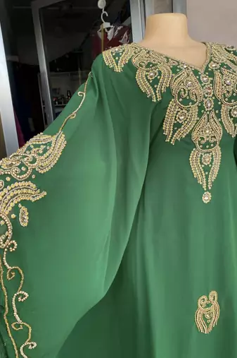 Green Handcrafted Zari Stone work Stitched Georgette Kaftan Party Wedding Dresses MS 317