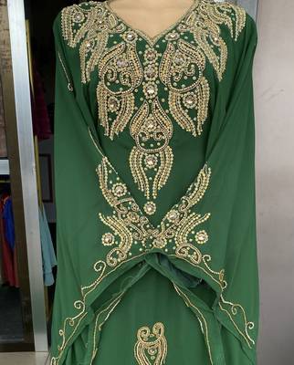 Green Handcrafted Zari Stone work Stitched Georgette Kaftan Party Wedding Dresses MS 317 3