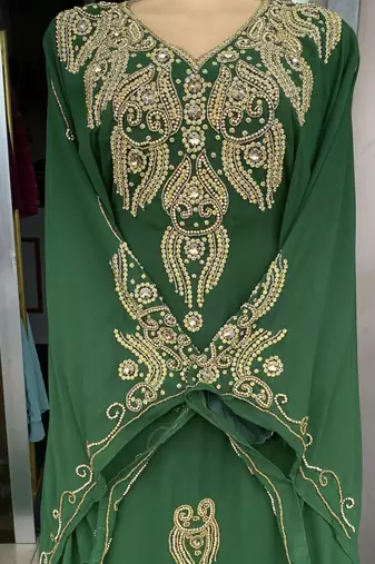 Green Handcrafted Zari Stone work Stitched Georgette Kaftan Party Wedding Dresses MS 317