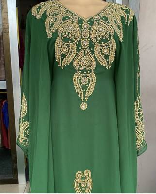 Green Handcrafted Zari Stone work Stitched Georgette Kaftan Party Wedding Dresses MS 317 4