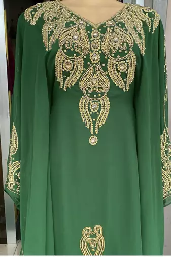 Green Handcrafted Zari Stone work Stitched Georgette Kaftan Party Wedding Dresses MS 317