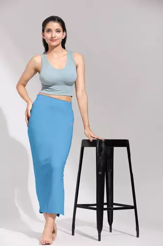Trendmalls Blue Solid Nylon Soft Petticoat Skirts for Women Saree Shape Wear 