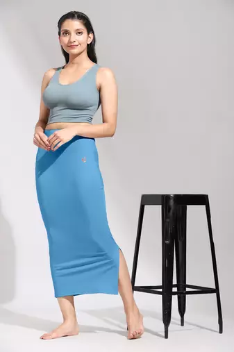 Trendmalls Blue Solid Nylon Soft Petticoat Skirts for Women Saree Shape Wear 