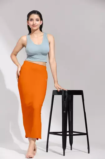 Trendmalls Plain Soft Nylon Orange Petticoat Skirt for Women Saree Silhouette Shape Wear