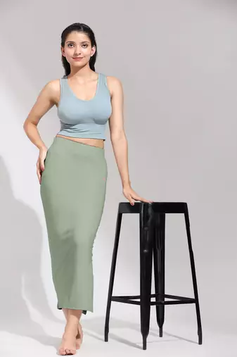 Trendmalls Light Green Solid Nylon Soft Petticoat Skirts for Women Saree Shape Wear 