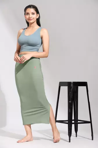 Trendmalls Light Green Solid Nylon Soft Petticoat Skirts for Women Saree Shape Wear 
