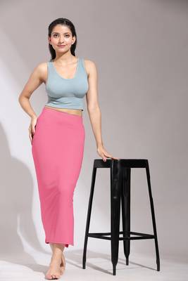 Trendmalls Pink Solid Nylon Soft Petticoat Skirts for Women Saree Shape Wear  2