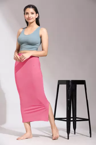 Trendmalls Pink Solid Nylon Soft Petticoat Skirts for Women Saree Shape Wear 