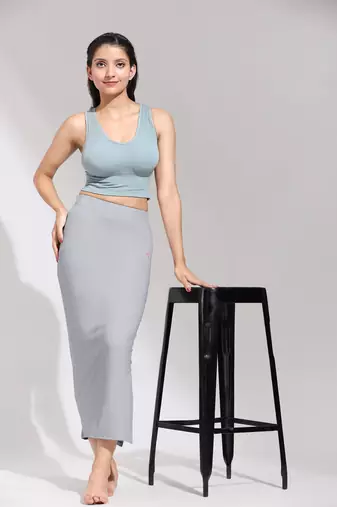 Trendmalls Grey Solid Nylon Soft Petticoat Skirts for Women Saree Shape Wear 